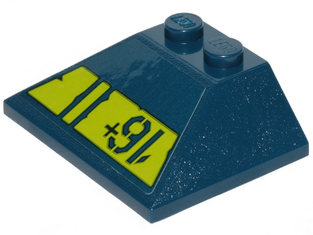 Lego Slope 45 3 x 4 Double / 33 with Lime Stripe with Cut Out Edges and '16+' Pattern (Sticker) - Set 70839
