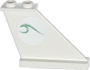 Lego Tail 4 x 1 x 3 with Green and Silver Wave Pattern on Right Side (Sticker) - Set 60014 / White