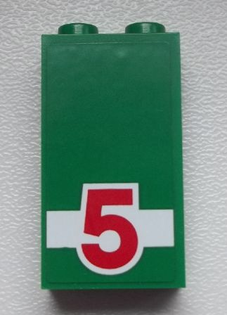 Lego Panel 1 x 2 x 3 with Side Supports - Hollow Studs with Red '5' on White Stripe Pattern (Sticker) - Set 60025 / Green