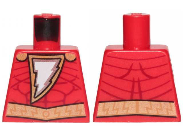 Lego Torso Muscles Outline with Pearl Gold Cape Clasps, Lightning Bolt and Belt Pattern / Red
