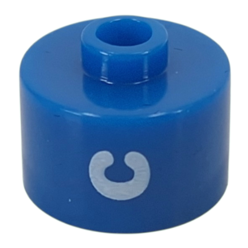 Lego Pen Bead, Round Long, Flat Edge with White 'C' Print / Blue