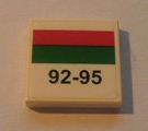 Lego Tile 2 x 2 with Red and Green Stripes and '92-95' Pattern (Sticker) - Set 7993 / White