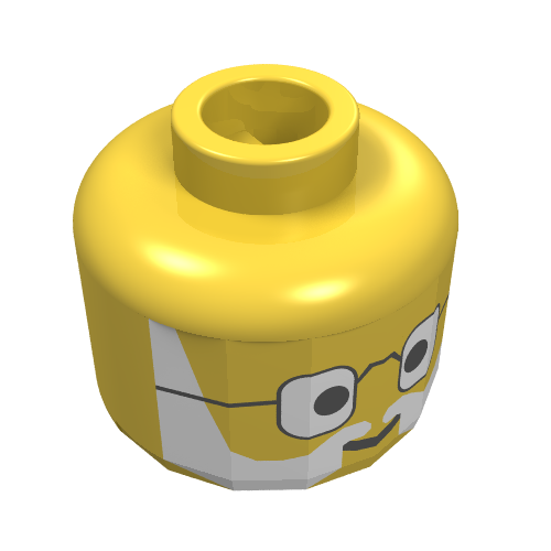 Lego Minifig Head Dr Charles Lightning / Dr Kilroy, Round Glasses, Gray Lines Beard and Moustache Print / Yellow