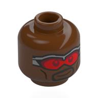 Lego Minifig Head Sam Wilson, Silver Visors with Red Lenses, Black Beard, Lopsided Smile / Reddish Brown