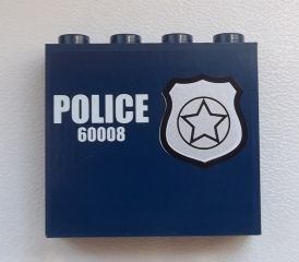 Lego Panel 1 x 4 x 3 with Side Supports - Hollow Studs with Silver Star Badge and White 'POLICE 60008' Pattern Model Right Side (Sticker) - Set 60008