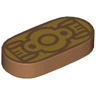 Lego Tile Round 1 x 2 with Gold Belt Buckle Print / Medium Nougat