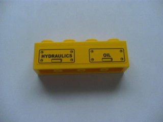 Lego Brick 1 x 4 with 'HYDRAULICS' and 'OIL' and Bolts  Pattern (Sticker) - Set 7633 / Yellow