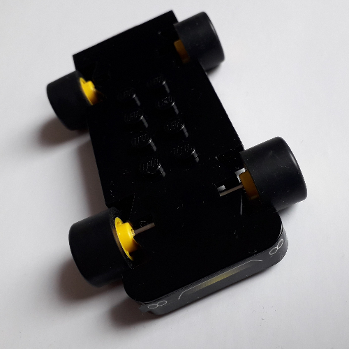 Lego Vehicle Base, Fast Food Racer 4 x 10, Yellow Wheels and Black Tires