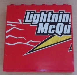 Lego Panel 1 x 6 x 5 with 'Lightning McQu' Pattern (Sticker) - Set 8486 / Red