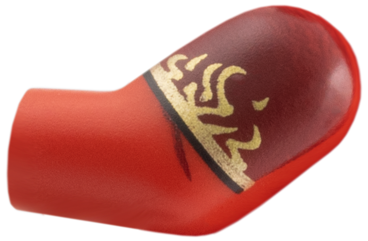 Lego Arm, Left with Dark Red Shoulder, Gold Flames Pattern / Red
