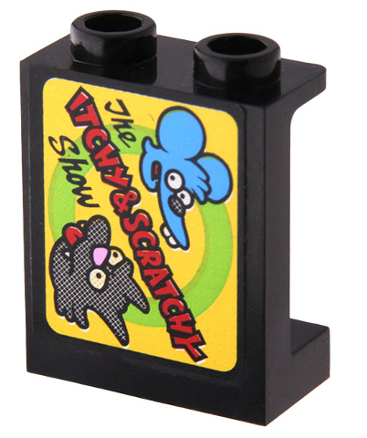 Lego Panel 1 x 2 x 2 with Side Supports - Hollow Studs with TV Screen with 'The ITCHY & SCRATCHY Show' Pattern (Sticker) - Set 71006