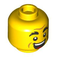 Lego Minifig Head, Thick Black Eyebrows, Raised Eyebrow Questioning/Open Mouth Smile/Joy print