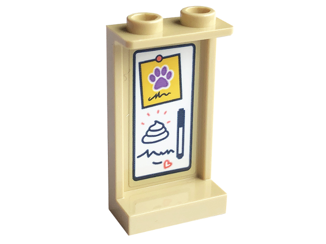 Lego Panel 1 x 2 x 3 with Side Supports - Hollow Studs with Whiteboard with Pen, Poop, Medium Lavender Paw Print and Coral Heart Pattern (Sticker) - Set 41741