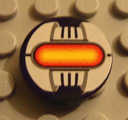 Lego Tile, Round 2 x 2 with Oval Red/Yellow Fade on Mechanical Block Pattern (Sticker) - Set 8520 / Black