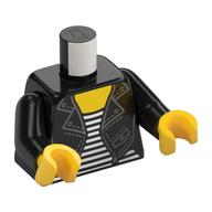 Lego Torso Jacket, White and Black Striped Shirt Print, Black Arms, Yellow Hands