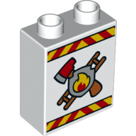 Lego Duplo Brick 1 x 2 x 2 with Bottom Tube and Fire Logo Print