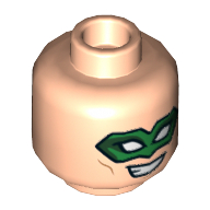 Lego Minifig Head Green Lantern (Hal Jordan), Dual Sided, Green Eyemask, Smirk / Frown Print [Hollow Stud]