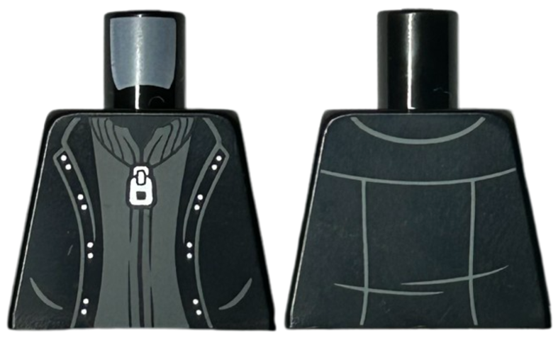 Lego Torso Jacket Open over Dark Bluish Gray Cardigan Sweater with Silver Zipper Pattern / Black
