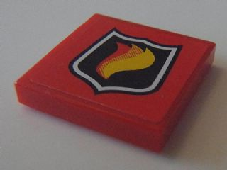 Lego Tile 2 x 2 with Flame on Black Shield Classic Fire Logo Badge Pattern (Sticker) - Set 8154