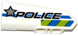 Lego Technic, Panel Fairing #22 Very Small Smooth, Side A with Silver Star, 'POLICE' and Blue and Lime Danger Stripes Pattern (Sticker) - Set 42047