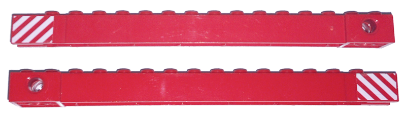 Lego Crane Arm Outside, Wide with End Notch with Red and White Danger Stripes Pattern on Both Sides (Stickers) - Set 4552
