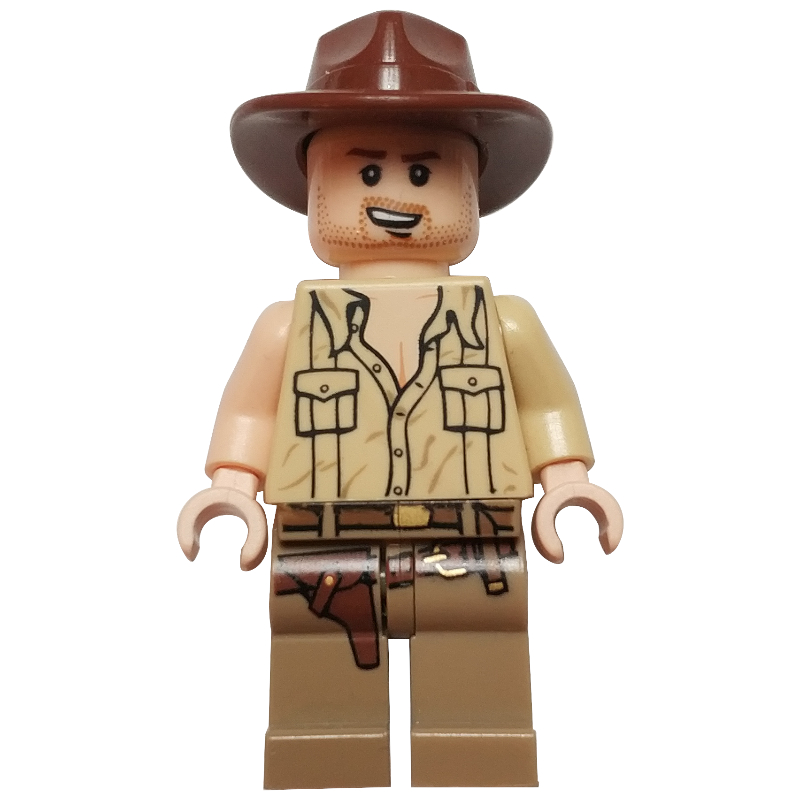 Lego Indiana Jones in Open Tan Shirt, with Open Mouth