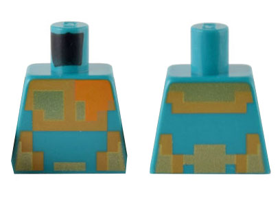 Lego Torso Pixelated Gold, Medium Nougat, and Orange Armor Pattern / Dark Turquoise