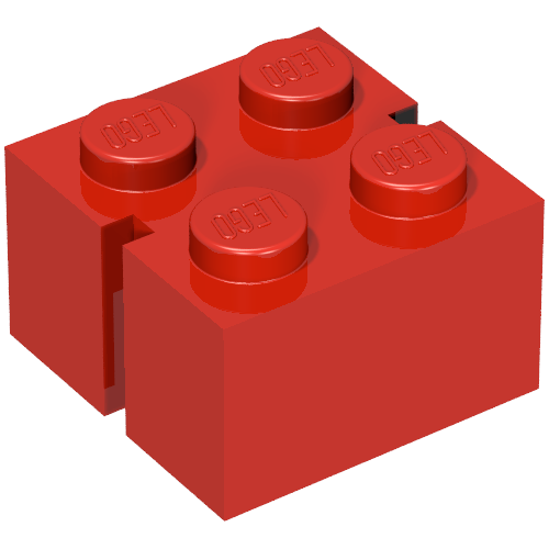 Lego Brick 2 x 2 without Bottom Tubes, Slotted (with 2 slots, opposite) / Vintage Red
