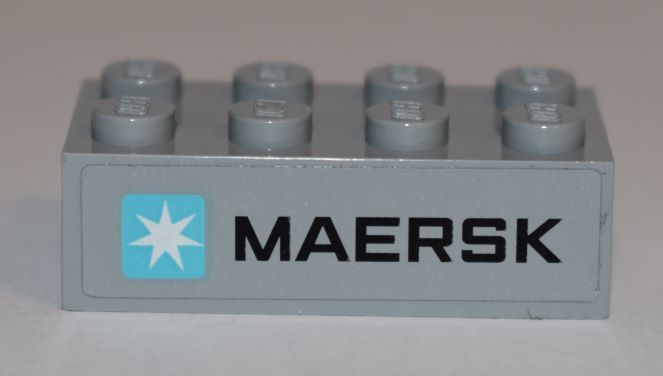 Lego Brick 2 x 4 with Maersk Logo on Light Bluish Gray Background Pattern (Sticker) - Set 10241 / Light Bluish Gray