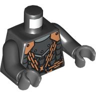 Lego Torso Scale Mail, Copper Shoulder Armour and Chains Front and Back Print, Black Arms, Dark Bluish Gray Hands