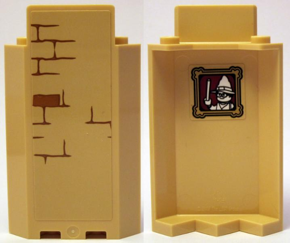 Lego Panel 3 x 3 x 6 Corner Wall without Bottom Indentations with Bricks Type 1 Outside and Portrait of Wizard Type 2 Inside Pattern (Stickers) - Set 75953 / Tan