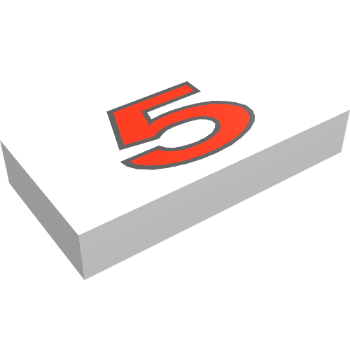 Lego Tile 1 x 2 with '5' Red Print / White