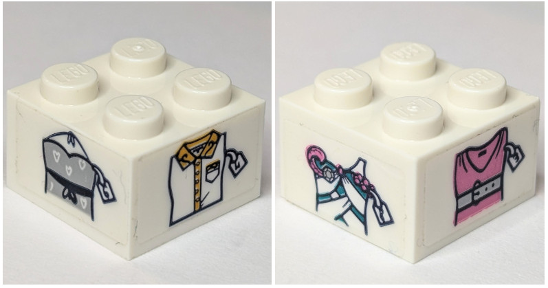 Lego Brick 2 x 2 with Clothes, Tops and Shirt with Price Tags Pattern on All Sides (Stickers) - Set 41427 / White