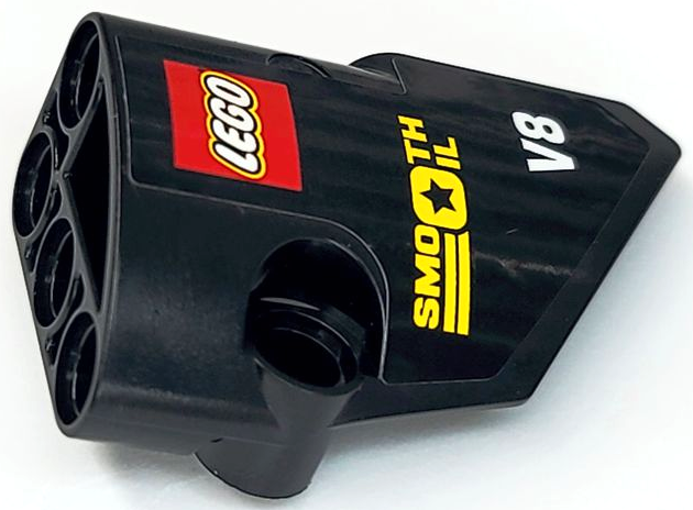 Lego Technic, Panel Fairing # 2 Small Smooth Short, Side B with LEGO Logo, Yellow 'SMOOTH OIL', White 'V8' Pattern (Sticker) - Sets 8041 / 42041