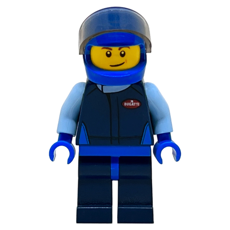 Lego Race Driver, Dark Blue Torso, Dark Blue Legs, Blue Helmet, Bugatti