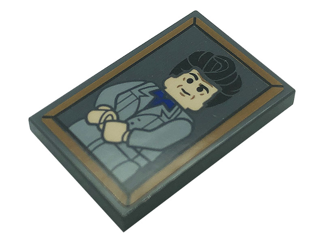 Lego Tile 2 x 3 with Cosmo Kramer Minifigure Pattern (Sticker) - Set 21328 / Dark Bluish Gray