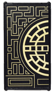 Lego Glass for Window 1 x 4 x 6 with Gold Geometric Design with Half Circle Pattern Model Left Side (Sticker) - Set 71242 / Black