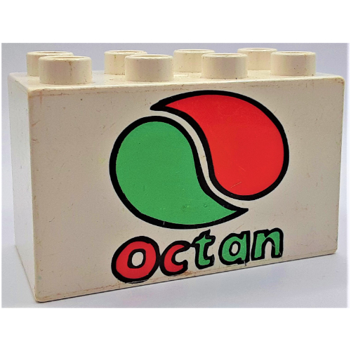 Lego Duplo Brick 2 x 4 x 2 with Octan Logo Print / White