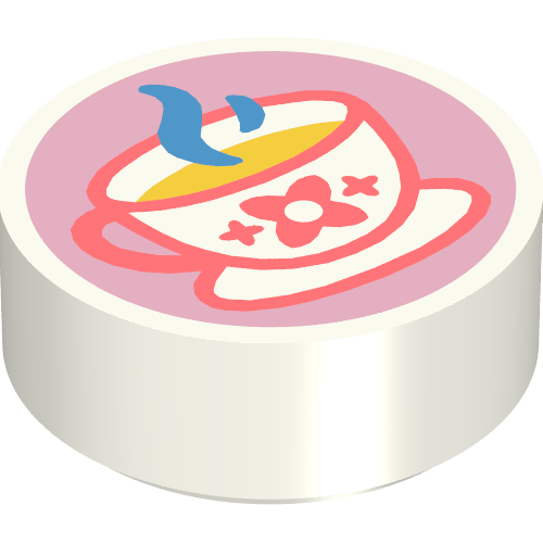 Lego Tile Round 1 x 1 with Cup of Coffee/Tea on Bright Pink Background Print / White