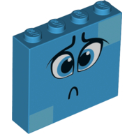 Lego Brick 1 x 4 x 3 with Sad Face, Blue Eyes, Medium Azure Squares