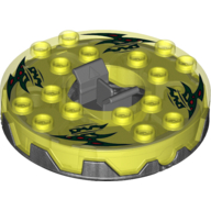 Lego Turntable 6 x 6 Round Pearl Titanium Base Serrated with Green with Red Spots Print (Ninjago Spinner) / Trans-Neon Green