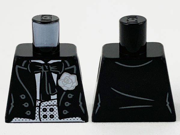 Lego Torso Tuxedo Jacket, White Shirt, Flower, Black Tie and Spotted Vest Pattern / Black