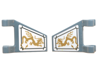 Lego Flag 2 x 2 Trapezoid with Flat Edge with Gold Dragons (Perpendicular Orientation) on White Background Pattern on Both Sides (Stickers) - Set 70734