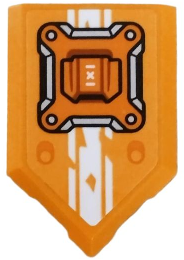 Lego Tile, Modified 2 x 3 Pentagonal with White Stripes and Orange Armor Plate with Silver Rivets and Highlights Pattern (Sticker) - Set 71811