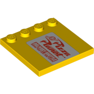 Lego Plate Special 4 x 4, Studs on One Edge with Pizza Planet Sign Print Right of Studs
