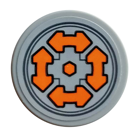 Lego Tile, Round 2 x 2 with Bottom Stud Holder with 4 Orange Arrows Double and Hexagon Pattern (Sticker) - Set 76107