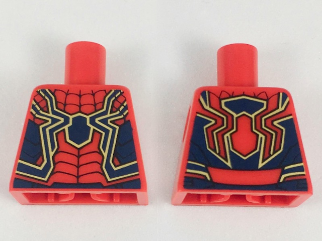 Lego Torso Spider-Man Dark Blue and Gold Spider and Trim, Black Webs Pattern / Red