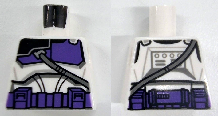 Lego Torso SW Armor Clone Trooper with Dark Purple 187th Legion Markings Detailed Pattern (Clone Wars) / White