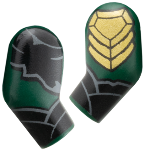 Lego Arm, (Matching Left and Right) Pair with Black Wrappings, Gold Armor Pattern / Dark Green