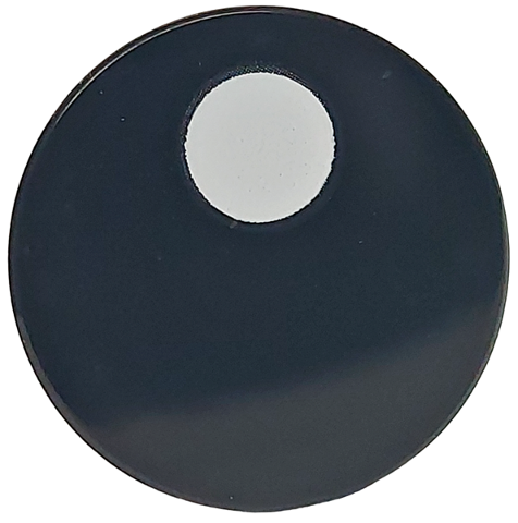 Lego Tile, Round 2 x 2 with Bottom Stud Holder with Small White Circle / Eye Pupil Offset Pattern